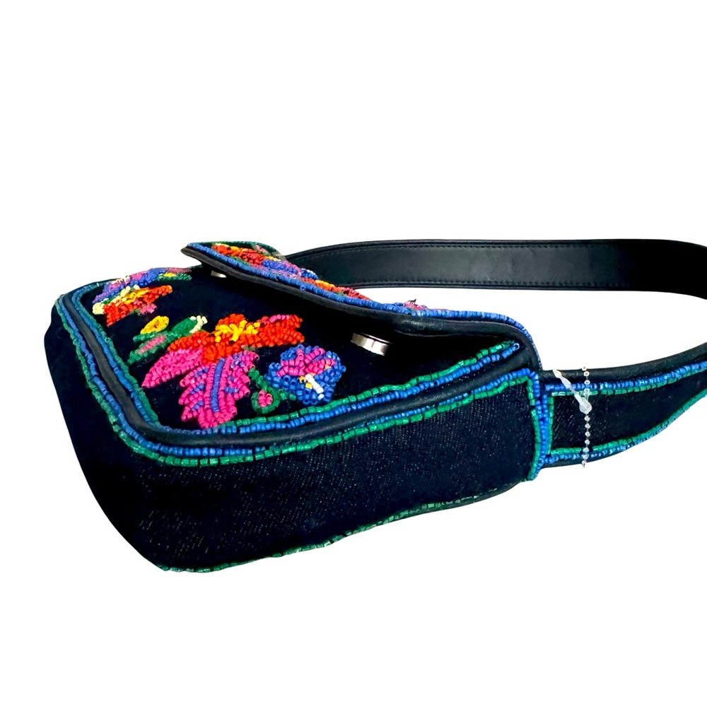 🆕 STAUD Tommy Shoulder Bag Floral Beaded Denim - Picture 12 of 17